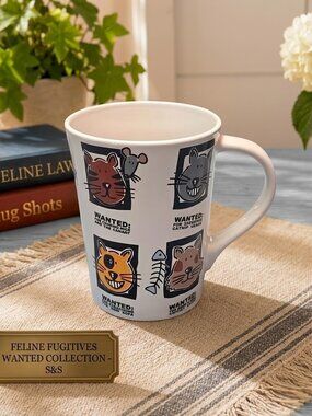 Riviera Van Beers Mug Shots Cats Wanted Poster Stoneware Mug | Signature | Funny